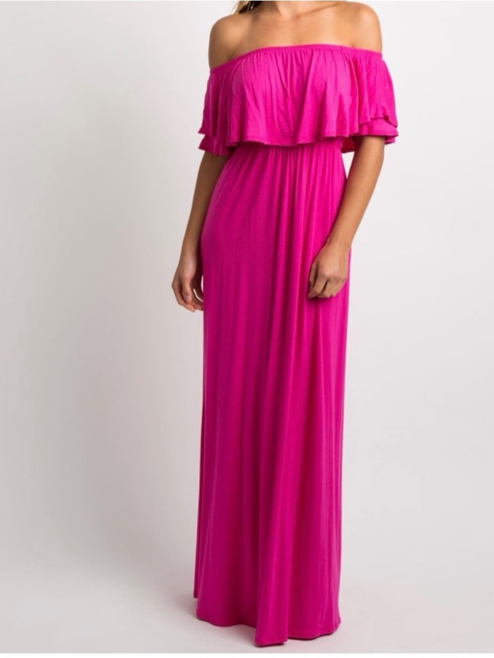 Off-Shoulder Fuchsia Maxi Dress {w/pockets}